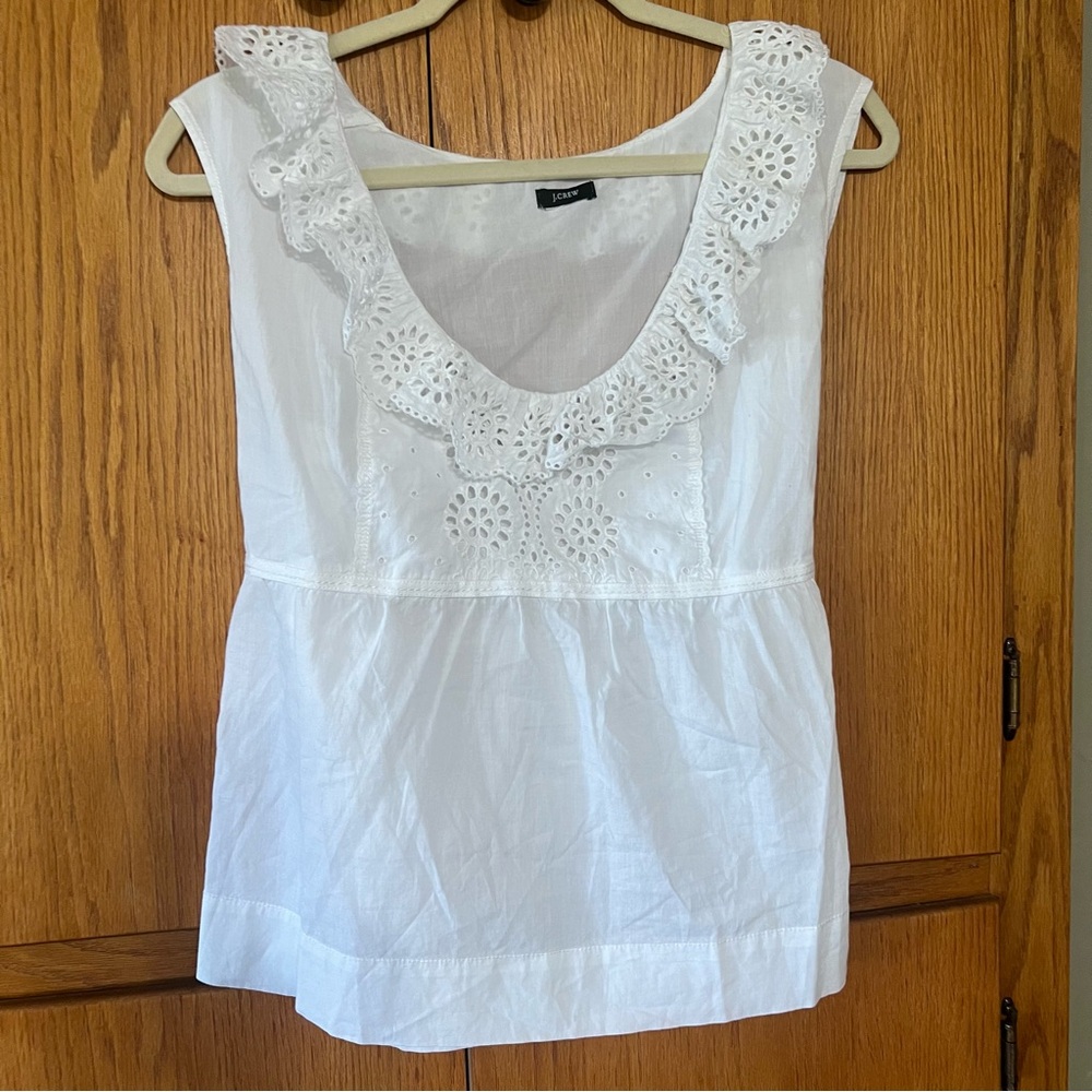 J.Crew White Sleeveless Eyelet Top - Size Large